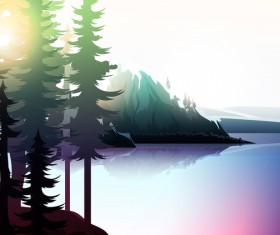 Summer forest landscape vector material 10