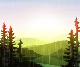 Summer forest landscape vector material 11