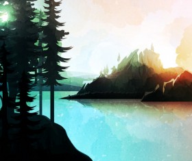 Summer forest landscape vector material 14