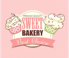 Sweet bakery labels with pink background vector