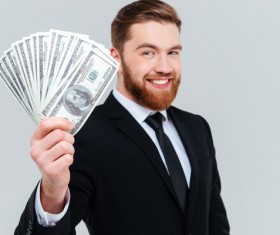 US dollar bills and happy man Stock Photo