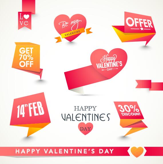 Valentine day discount labels retro vector 02