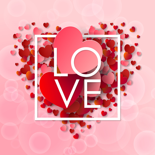 Valentine frame with red heart and pink background vector 01