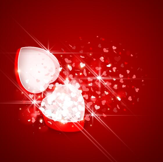 Valentine gift box with red background vectors 04
