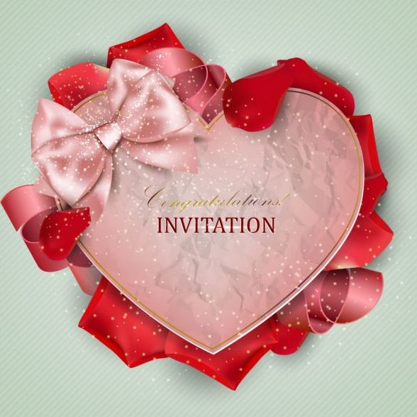 Valentine invitation card with petal vector 01