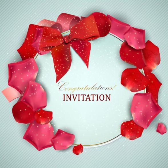 Valentine invitation card with petal vector 02
