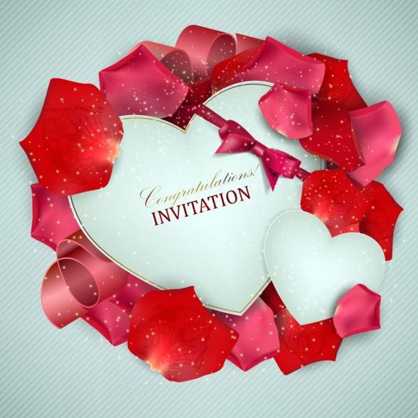 Valentine invitation card with petal vector 03