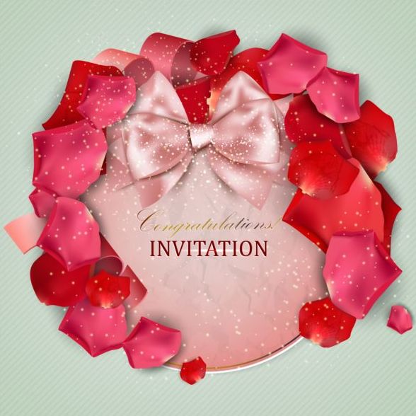 Valentine invitation card with petal vector 04