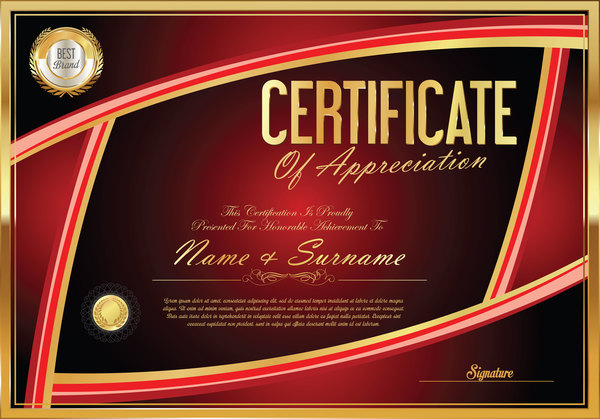 Vector certificate golden template material set 02