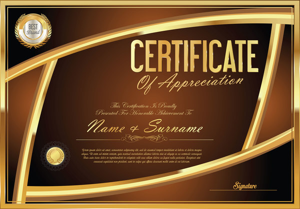 Vector certificate golden template material set 03