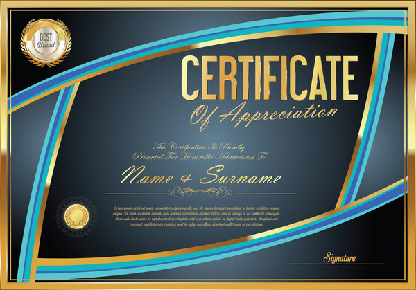 Vector certificate golden template material set 04