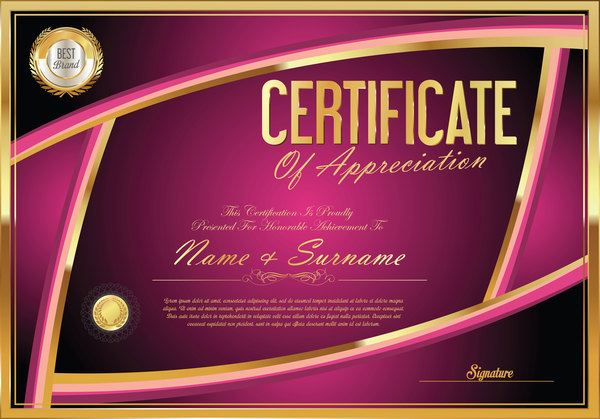 Vector certificate golden template material set 05