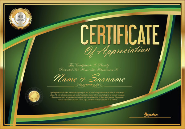Vector certificate golden template material set 06