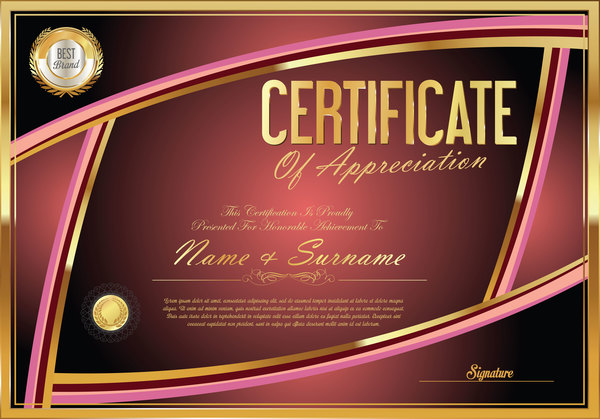 Vector certificate golden template material set 07
