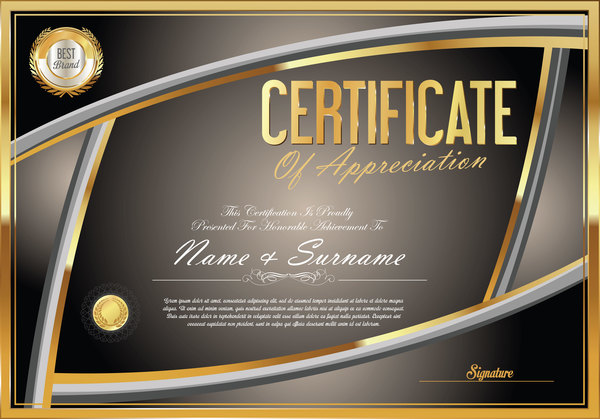 Vector certificate golden template material set 08
