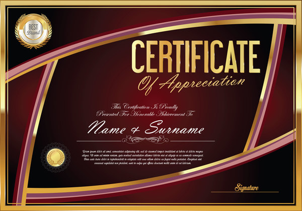 Vector certificate golden template material set 09
