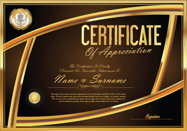 Vector certificate golden template material set 10