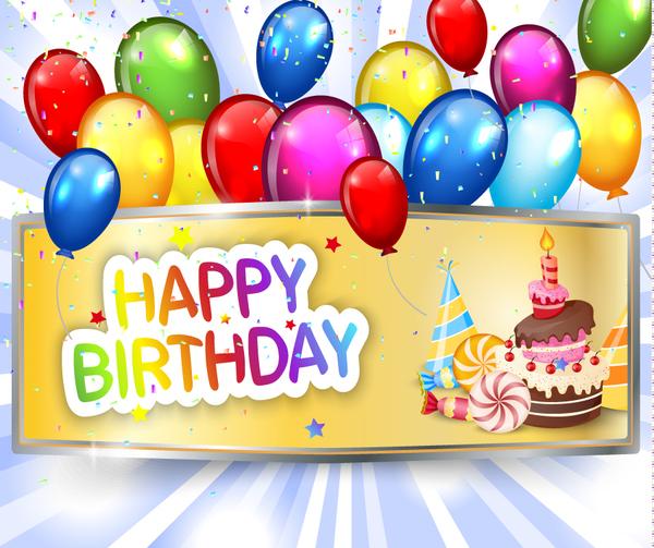 Vintage birthday banner with colored balloon vector free download