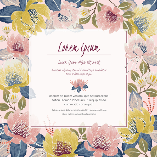 Vintage frame with retro flower vector material 01