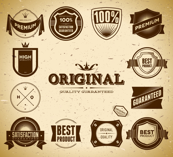 Vintage premium quality labels set vector 02