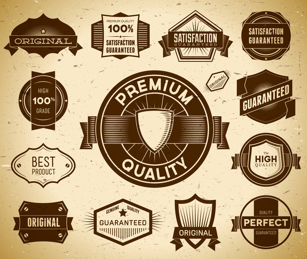 Vintage premium quality labels set vector 03