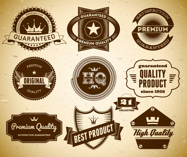 Vintage premium quality labels set vector 06