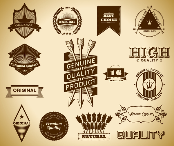 Vintage premium quality labels set vector 09