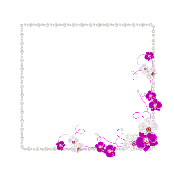 Violet mallow flowers with Jewelry frame vector 01