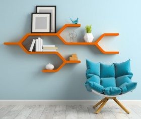 Wall decoration frame with blue sofa Stock Photo