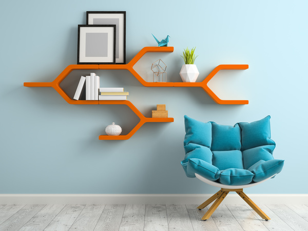 Wall decoration frame with blue sofa Stock Photo
