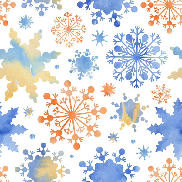 Watecolor snowflake pattern seamless vector 01