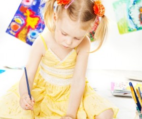 Watercolor painting of children Stock Photo