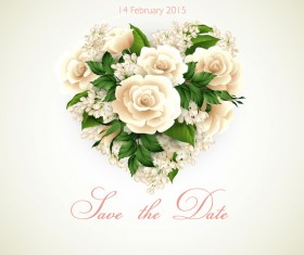 White flower with heart and Valentine card vector