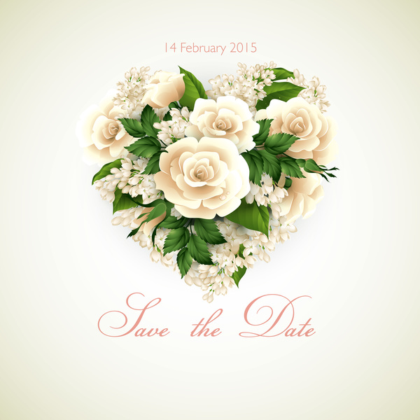 White flower with heart and Valentine card vector