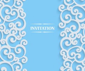 White swirl floral with blue invitation card vector 01
