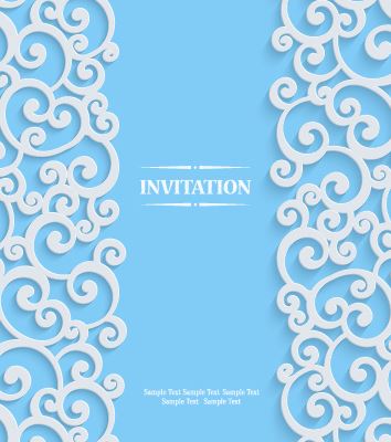 White swirl floral with blue invitation card vector 01