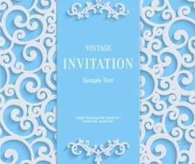 White swirl floral with blue invitation card vector 03