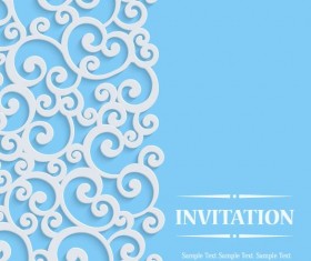 White swirl floral with blue invitation card vector 04