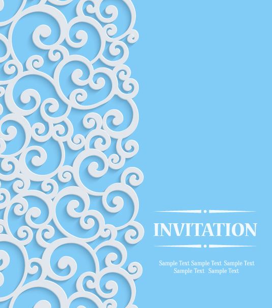 White swirl floral with blue invitation card vector 04