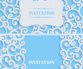 White swirl floral with blue invitation card vector 05