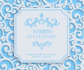 White swirl floral with blue invitation card vector 06