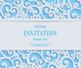 White swirl floral with blue invitation card vector 07