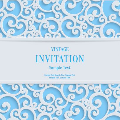 White swirl floral with blue invitation card vector 07