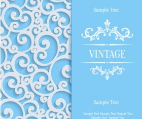 White swirl floral with blue invitation card vector 08