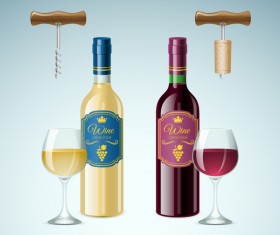 Wine and bottle opener vectors 01