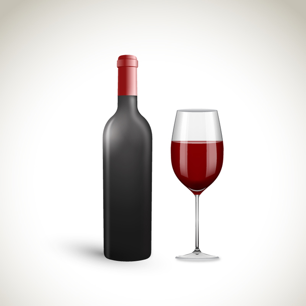 Wine with wineglasses and bottles vectors material 01