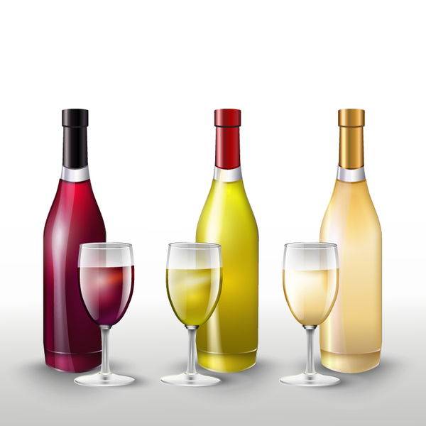 Wine with wineglasses and bottles vectors material 02