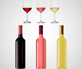 Wine with wineglasses and bottles vectors material 03