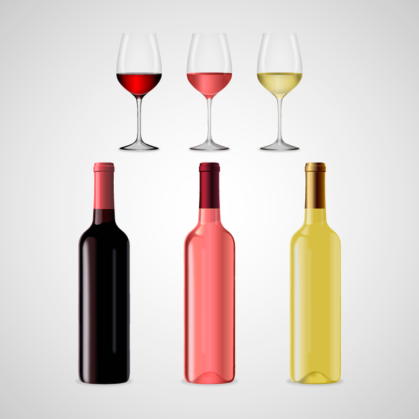 Wine with wineglasses and bottles vectors material 03