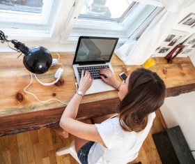 Women playing computer Stock Photo